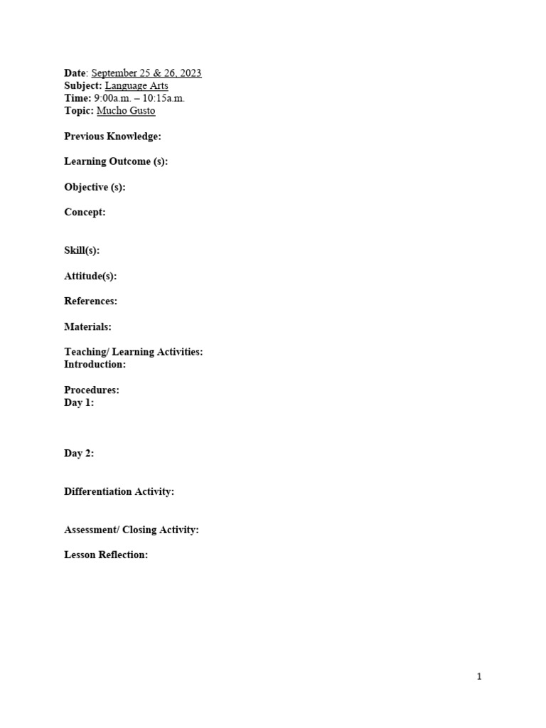 Lesson Plan Layout with time | PDF | Learning | Coordinate System