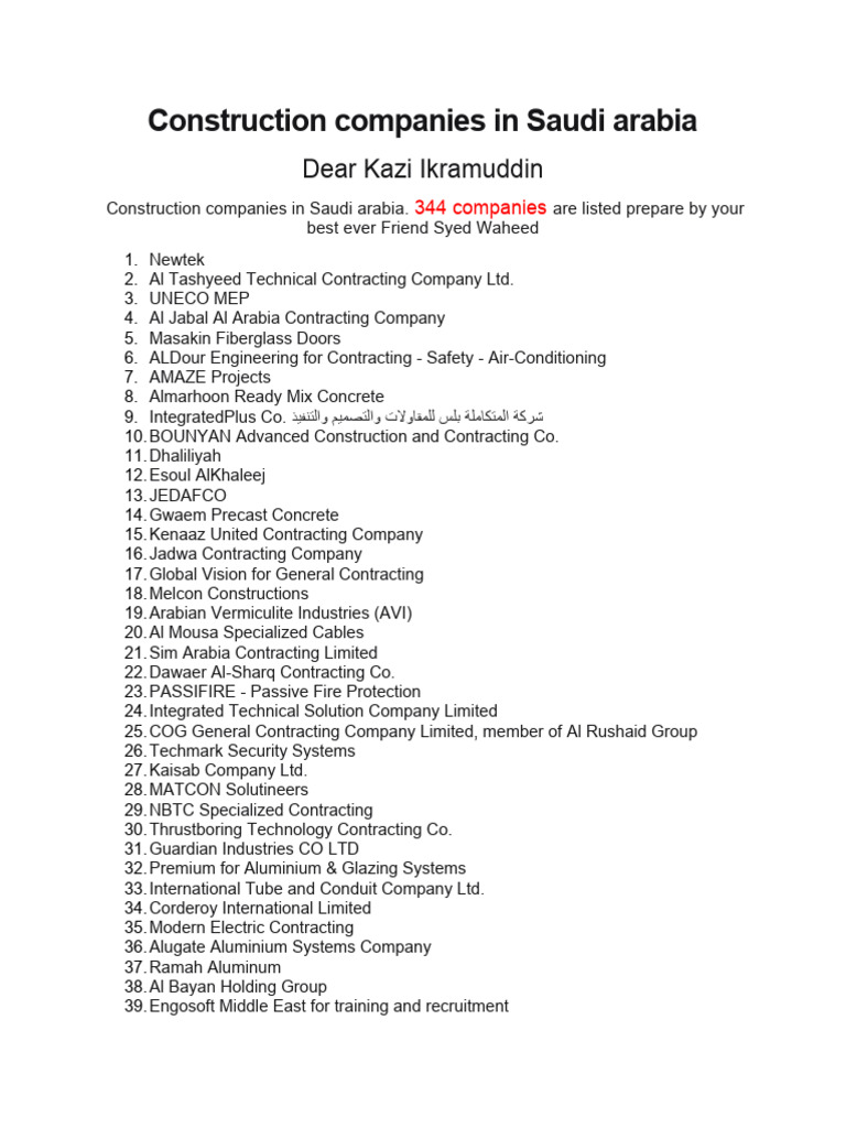 Ksa construction co list pdf saudi arabia engineering