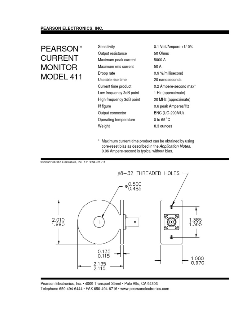 Pearson Current Monitor MODEL 411 PDF