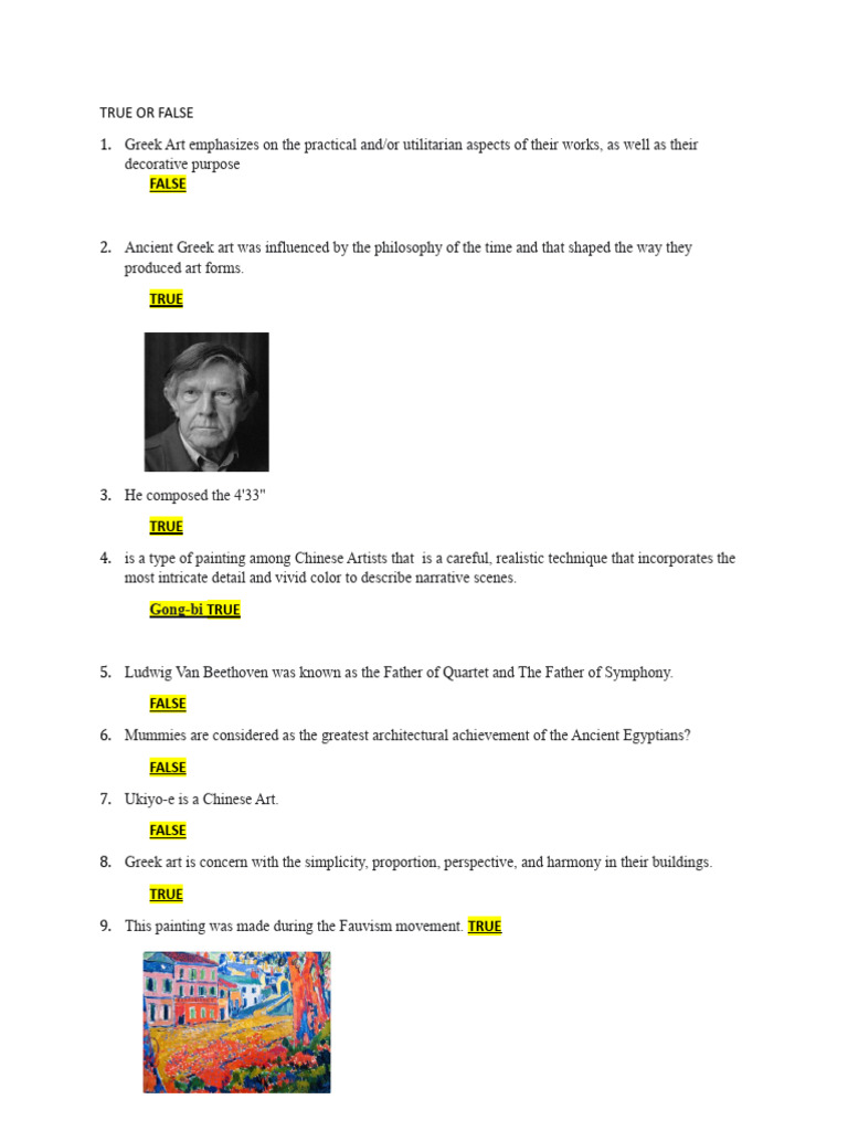 Arts Knowledge Quiz and Answers | PDF | The Arts