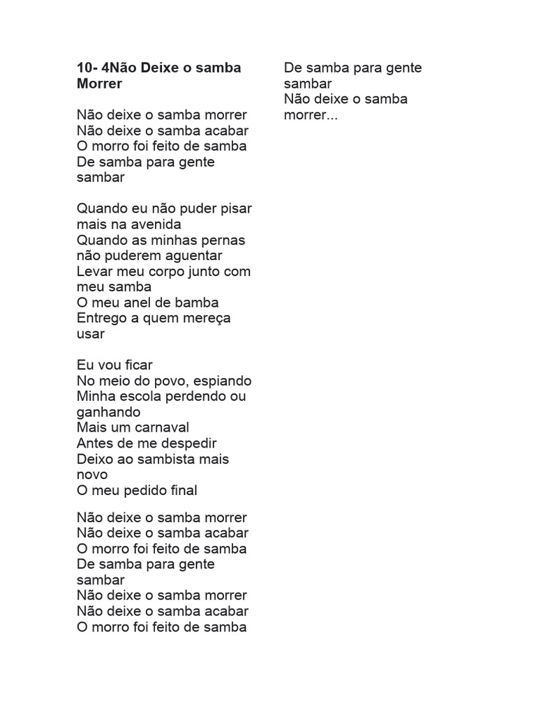 Não Deixe o Samba Morrer: Letras e Significado | PDF | Amor