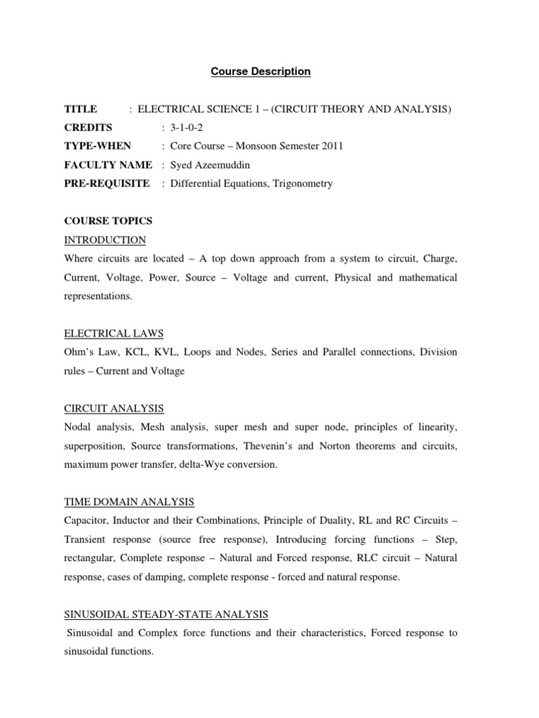 Electrical Science 1: Circuit Theory Course | PDF