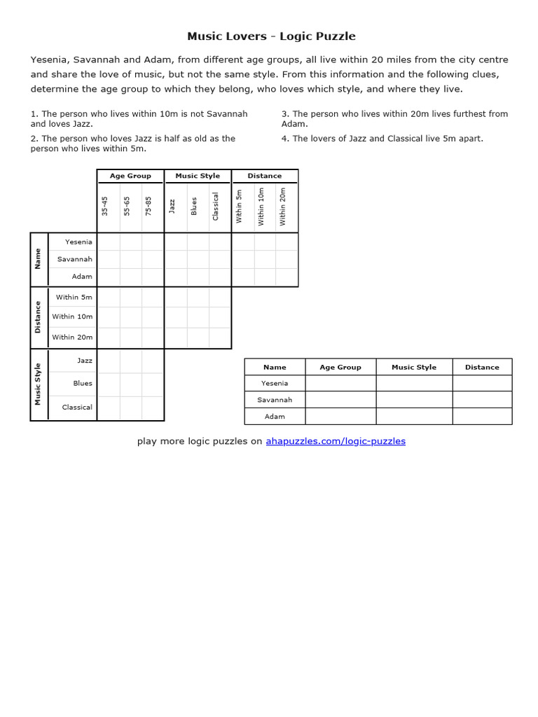 Music-Lovers - Logic Puzzle | PDF