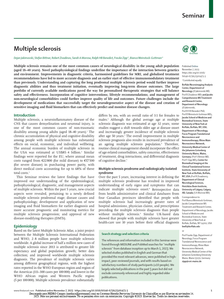 Seminar pdf multiple sclerosis neurology