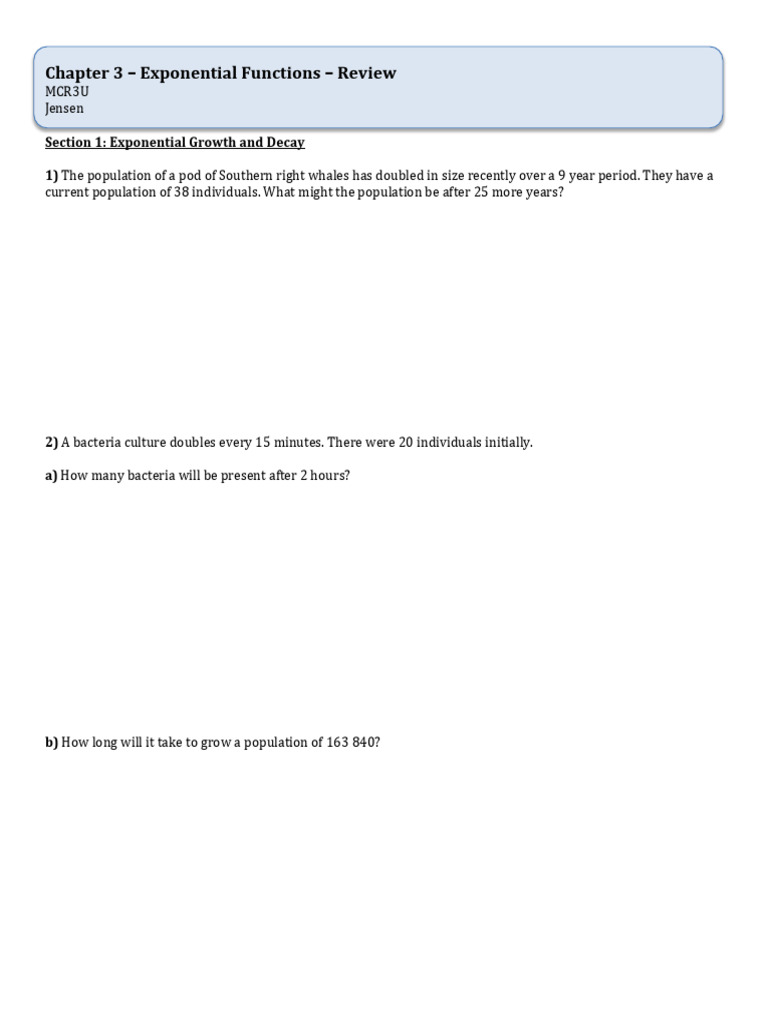 Chapter 3 Exponential Functions Review Pdf Radioactive Decay