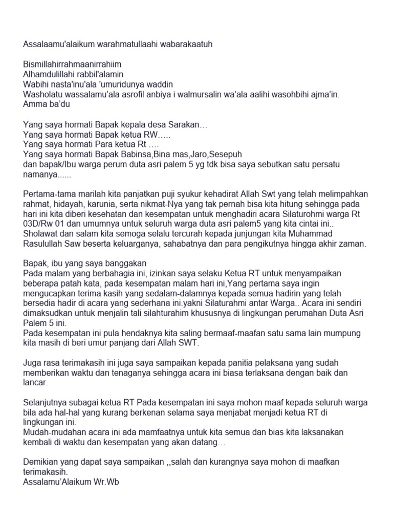 Pidato RT | PDF | Gaya Hidup