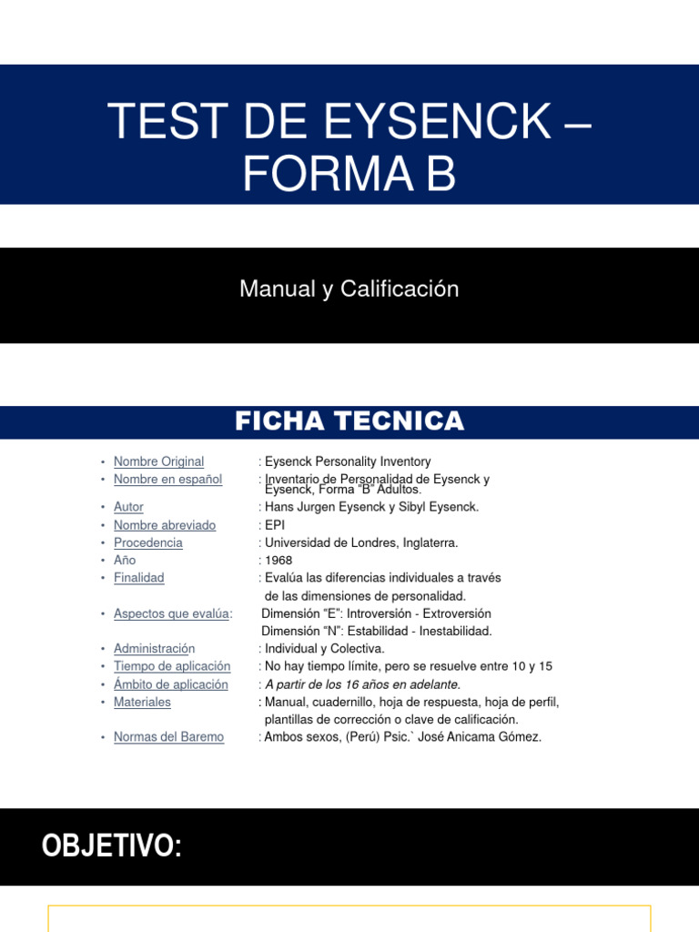 Manual del Test de Eysenck Forma B | PDF | Conceptos psicologicos ...