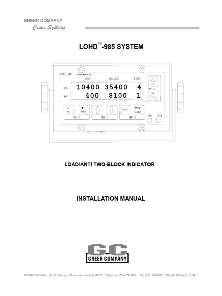 LOHD 985 Installation Manual PDF Crane (Machine) Switch