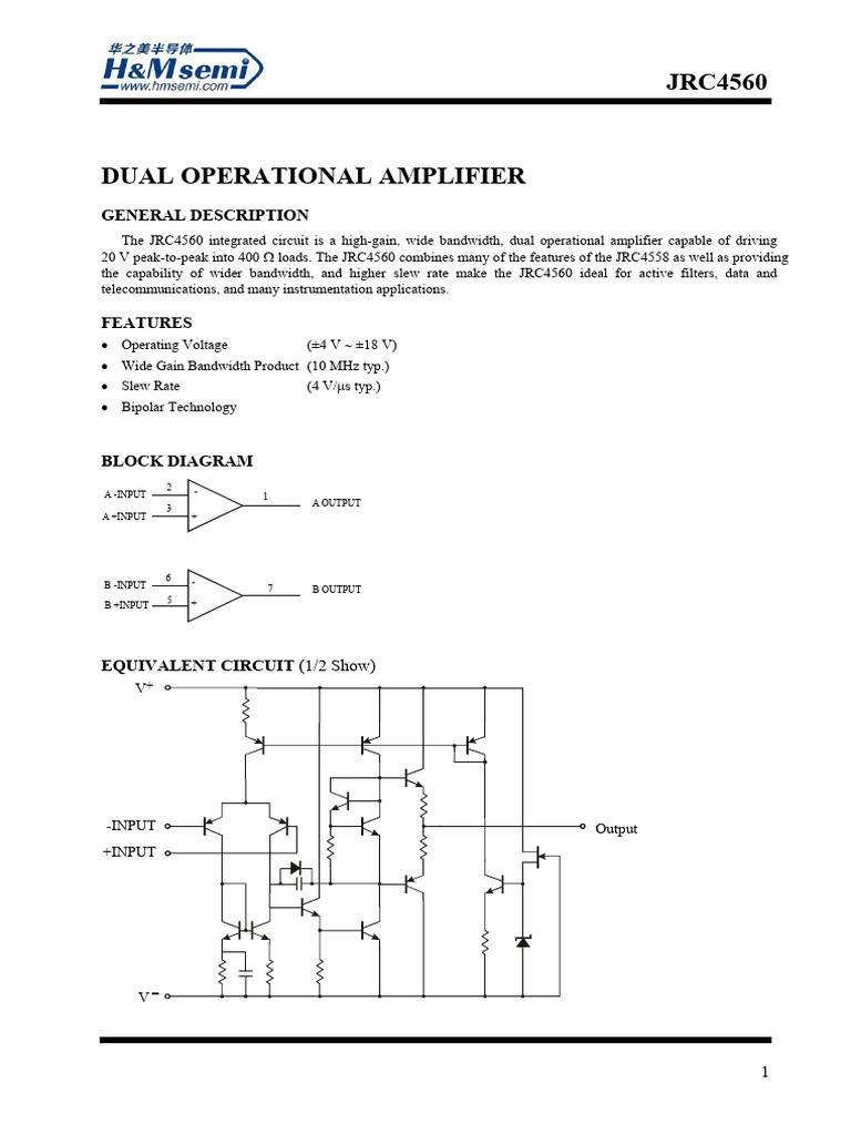 Dual Operational Amplifier General Description PDF Operational