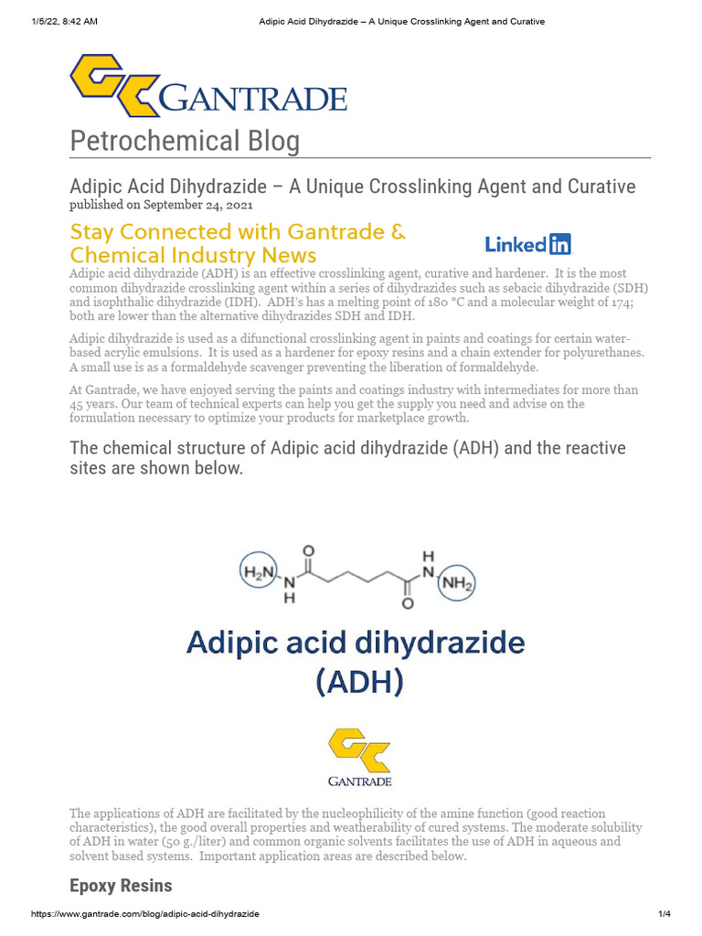 Adipic Acid Dihydrazide A Unique Crosslinking Agent and Curative