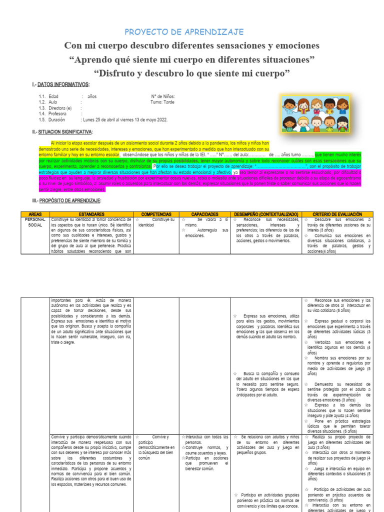 Proyecto de Las Emociones B | PDF | Las emociones | Aprendizaje