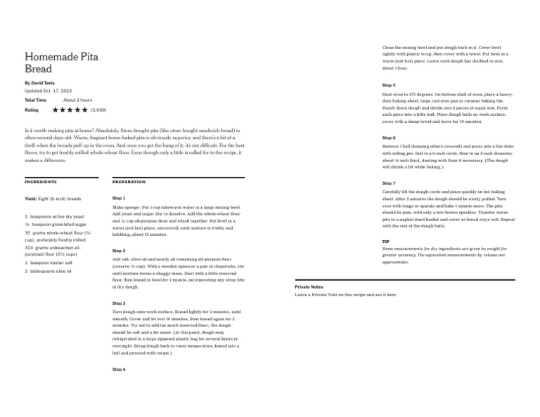 Homemade Pita Bread Recipe NYT Cooking PDF Teaspoon Breads