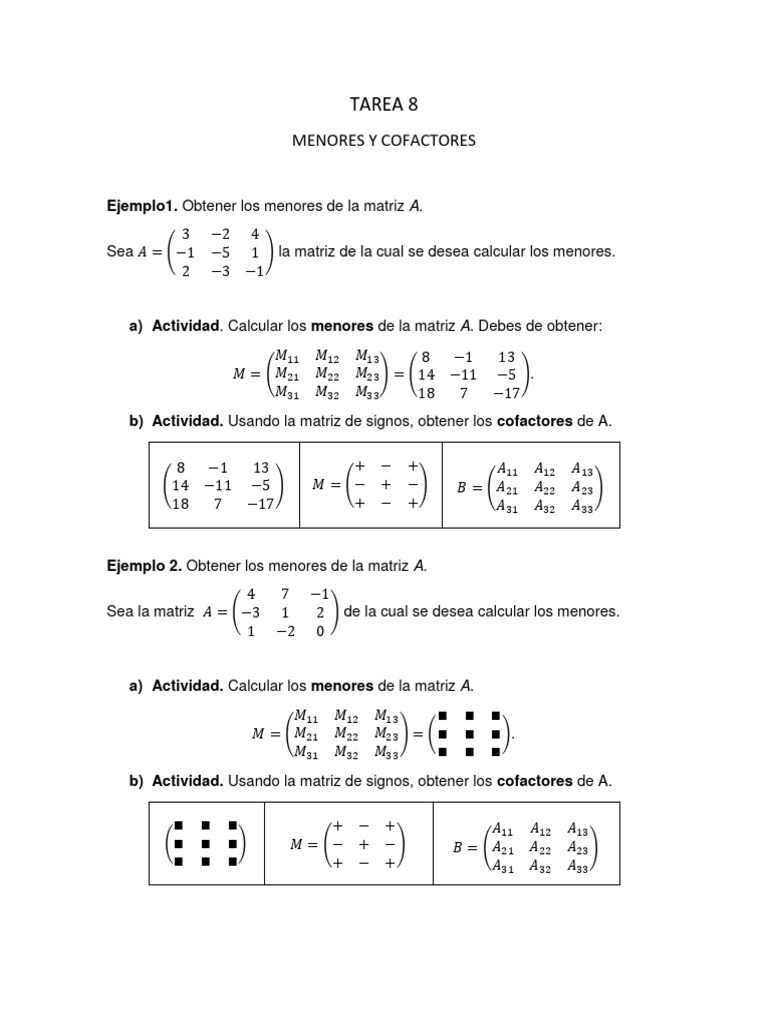 3 tarea 8 regla de laplace pdf determinante matem ticas