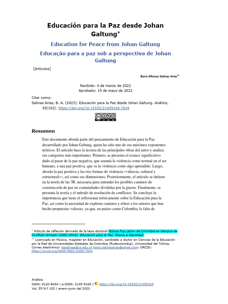 Educación para la Paz según Galtung | PDF | Paz | Violencia