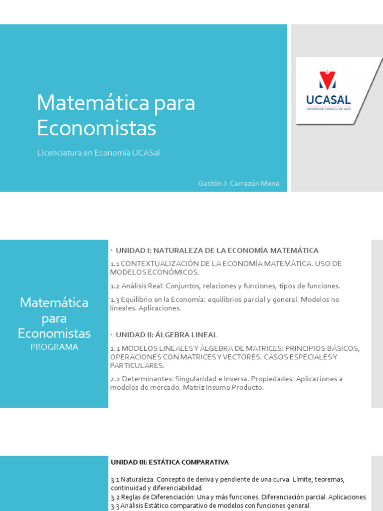 Matemáticas para Economistas UCASal | PDF | Optimización Matemática ...