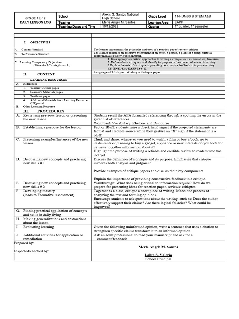 Dll 15 critiqe paper eapp pdf learning behavior modification