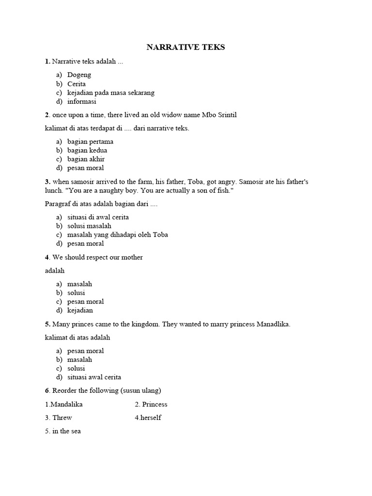 Narrative Text Quiz and Exercises | PDF | Language Arts & Discipline