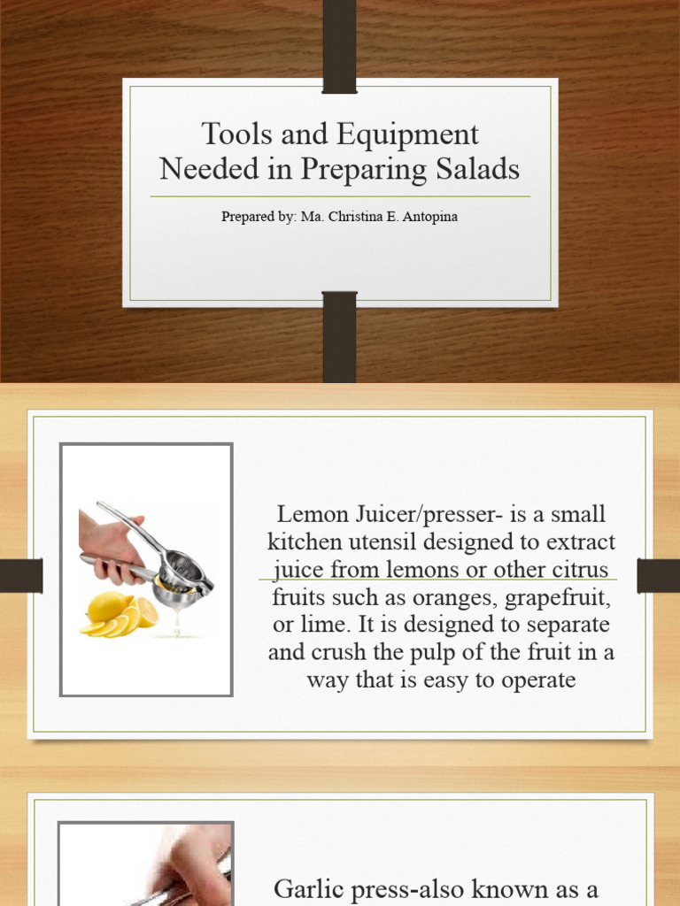 Tools For Salads | PDF | Cookware And Bakeware | Kitchen Utensil