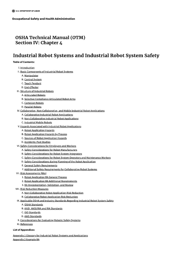 OSHA Industrial Robot Systems and Industrial Robot System Safety | PDF
