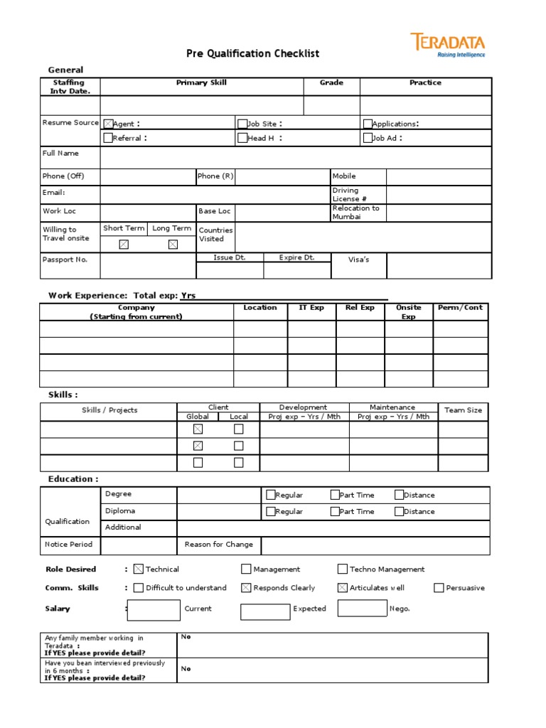 Pre Qualsheet | PDF
