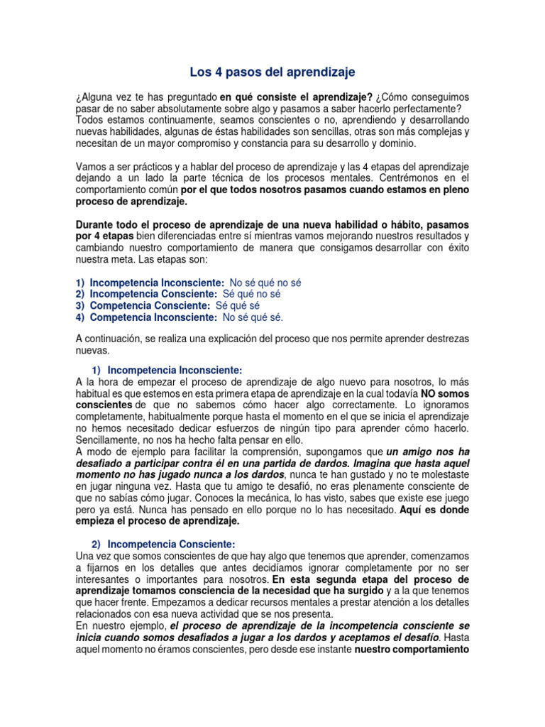 Los 4 Pasos Del Aprendizaje | PDF | Aprendizaje | Mente inconsciente