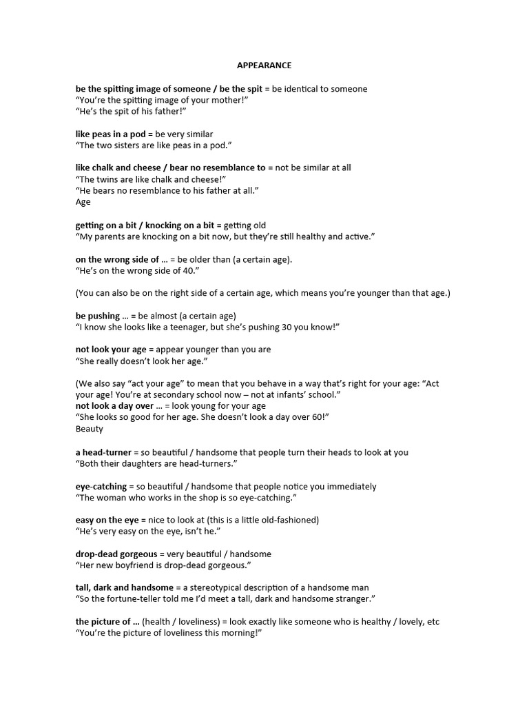 Appearance Vocabulary Pdf