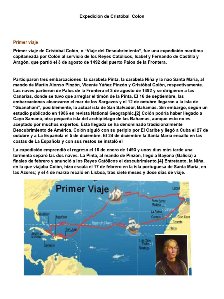 Primer Viaje | PDF | Cristobal colon | Viajes de Cristóbal Colón