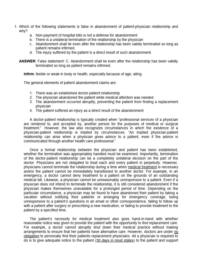 Abandonment of PhysicianPatient Relationship PDF Physician Patient