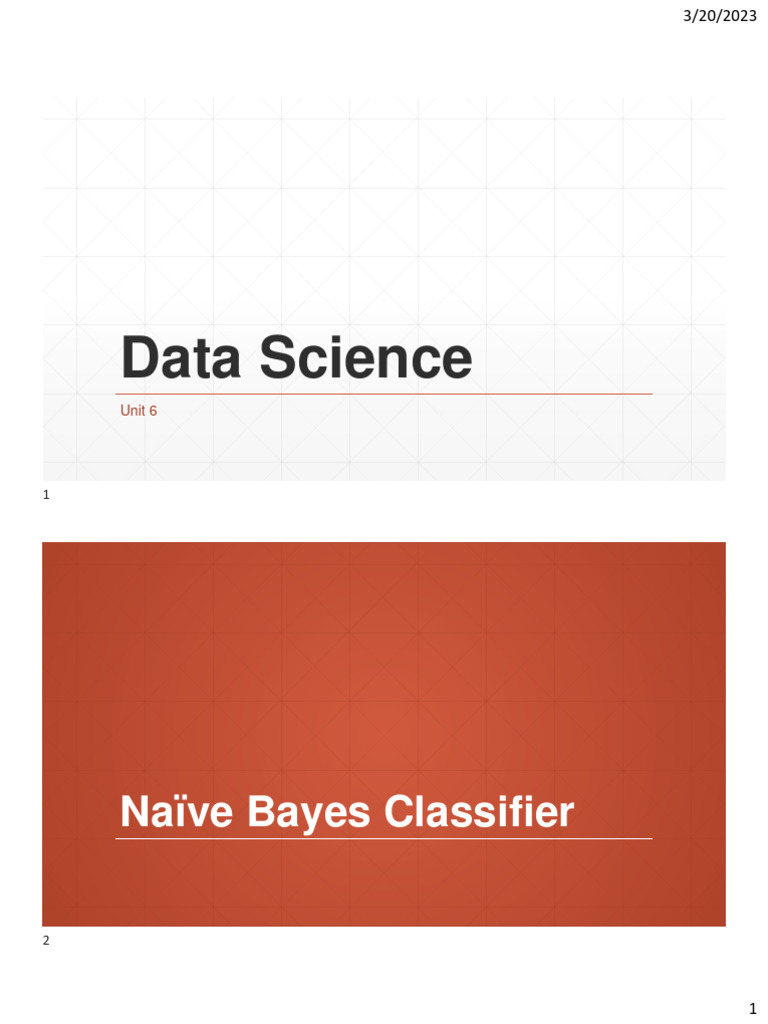 Foundations of Data Science - Unit 6 - Naive Bayes | PDF | Statistical ...