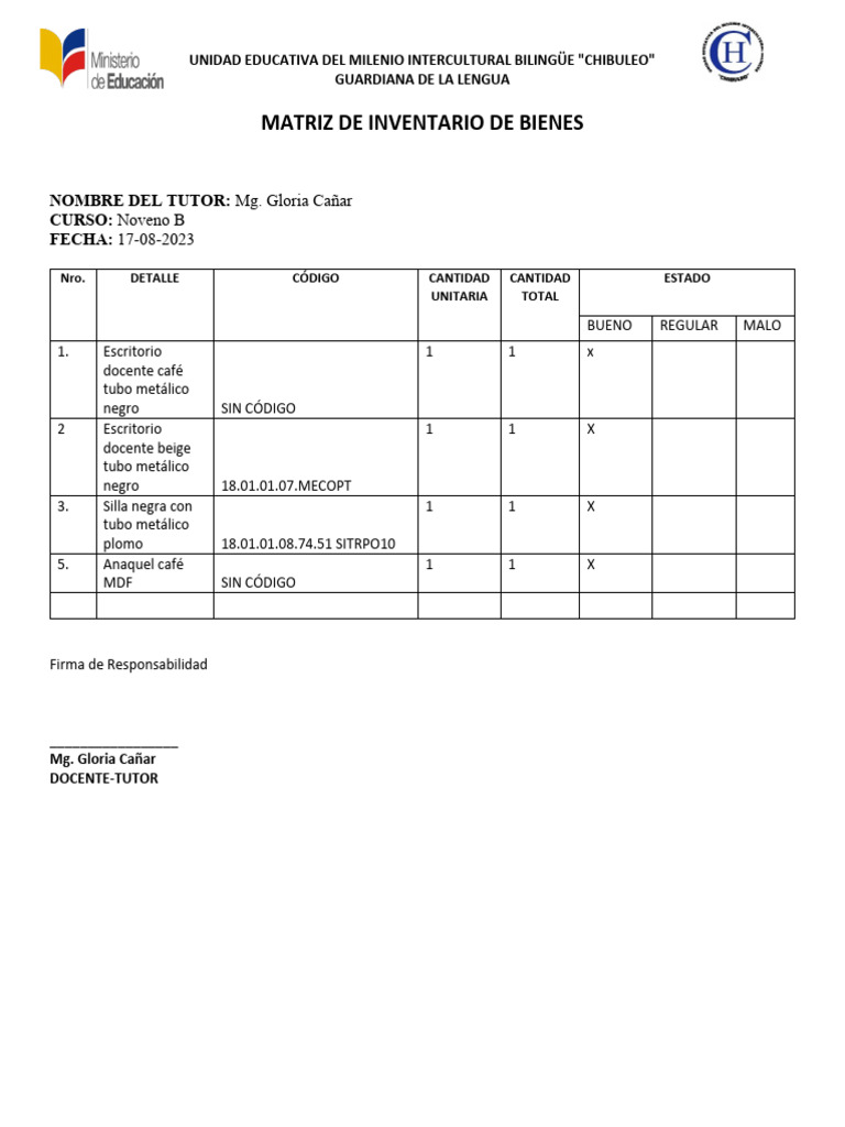 Inventario de Bienes Losl 23-24 | PDF