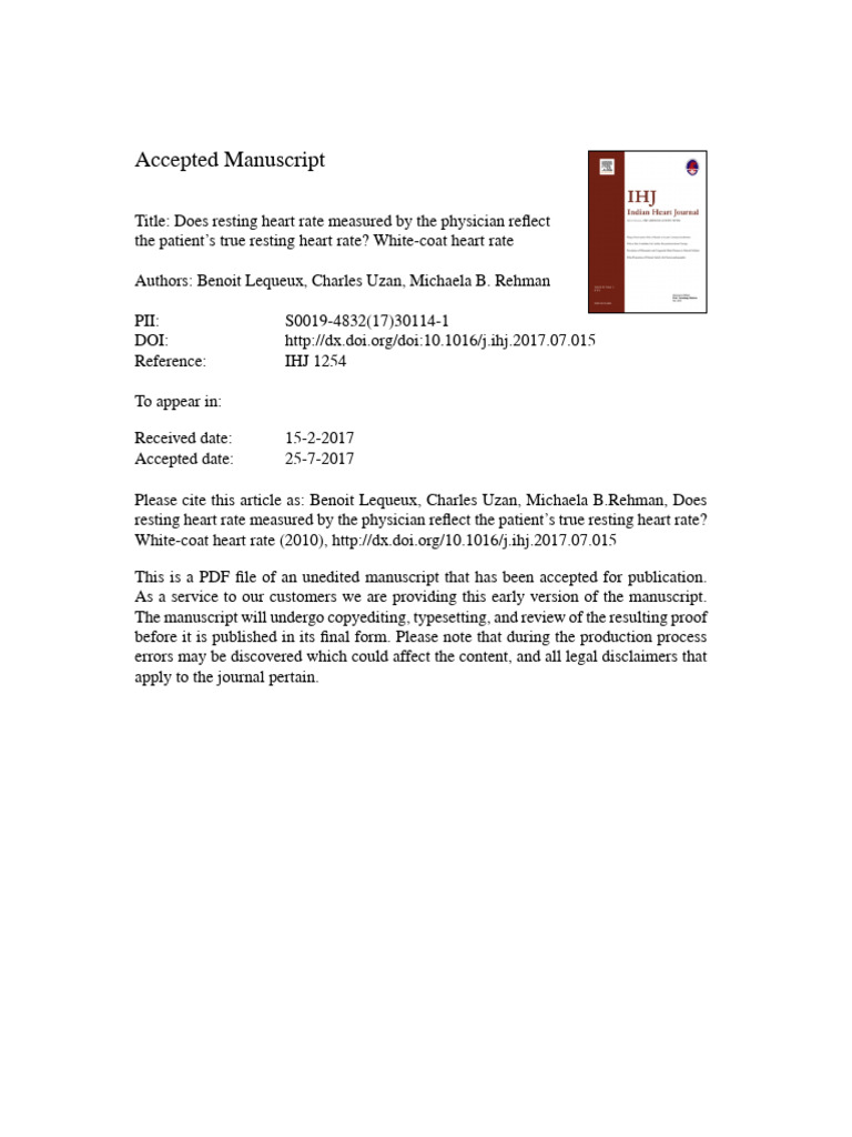 Does Resting Heart Rate Measured by The Physician Reflect The Patient S