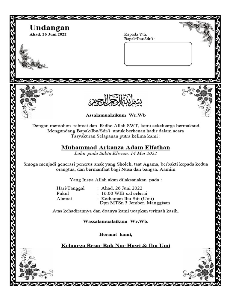 Contoh Undangan Aqiqah | PDF