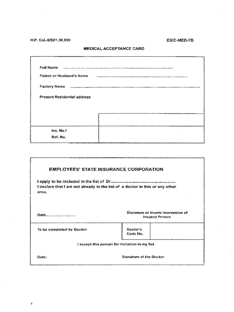 7 B Form Medical Acceptance Card | PDF