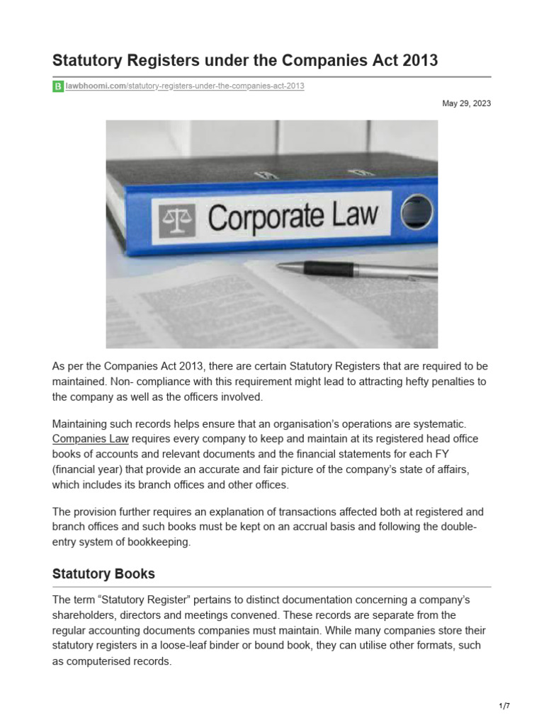 Statutory Registers Under The Companies Act 2013 | Download Free PDF ...