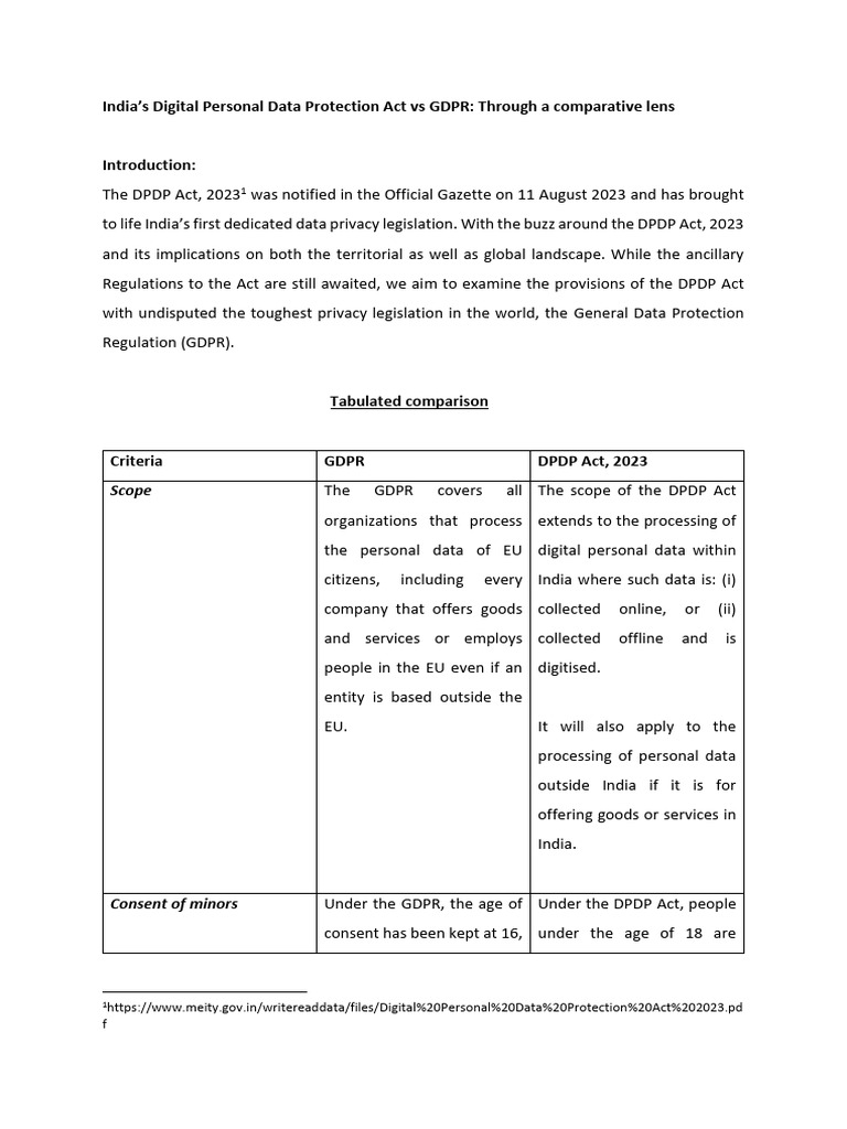 Dpdp V Gdpr Pdf Government Justice