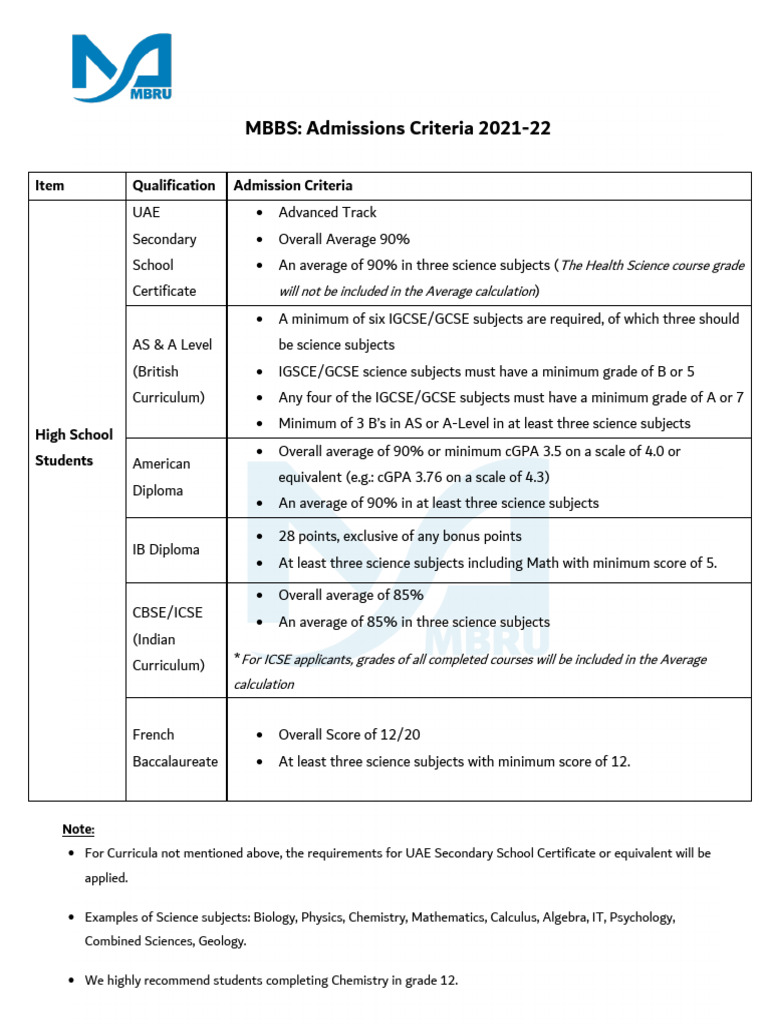 202122 MBBS Admission Criteria PDF Gce Advanced Level (United