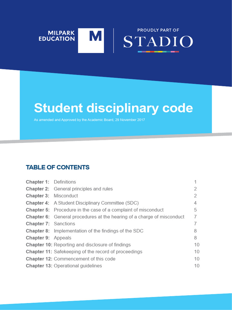 Milpark education student disciplinary code pdf witness complaint