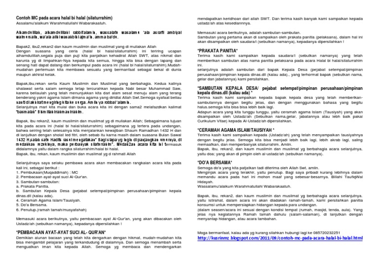 Contoh MC Pada Acara Halal Bi Halal Contoh MC Pada Acara Halal Bi Halal