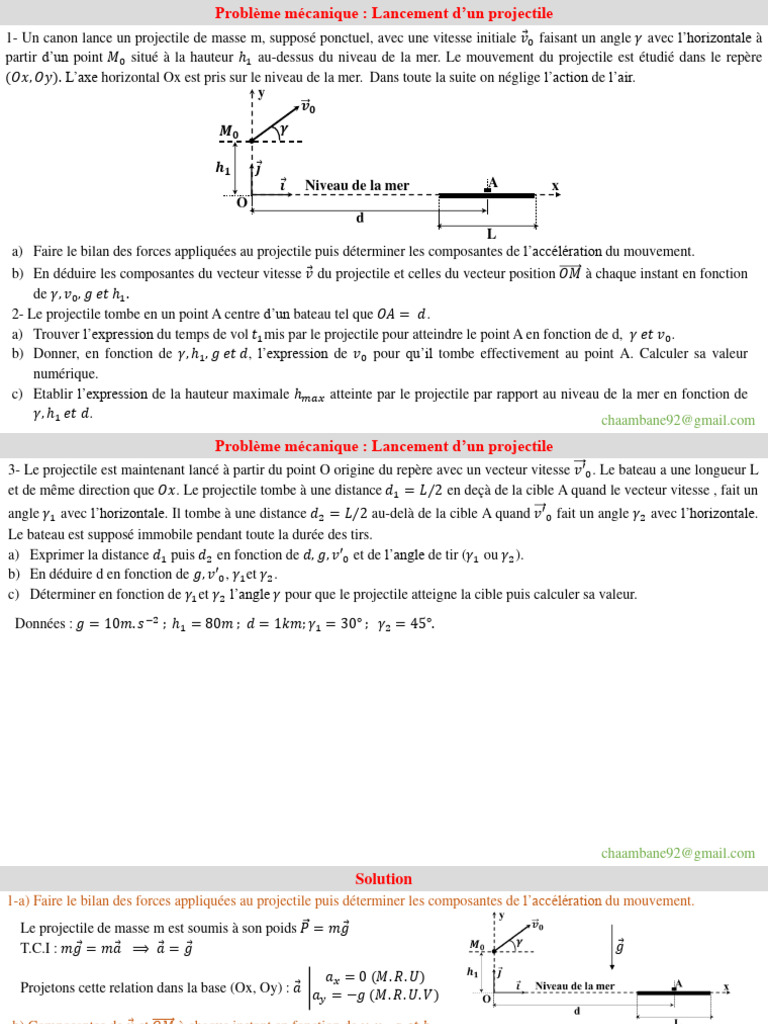 Lancement et trajectoire d'un projectile | PDF | Vitesse | Accélération