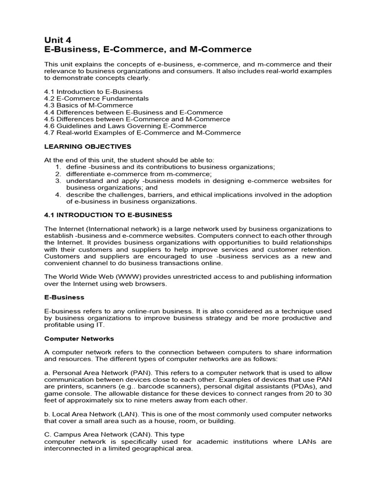 Unit 4 E Business E Commerce And M Commerce Pdf E Commerce