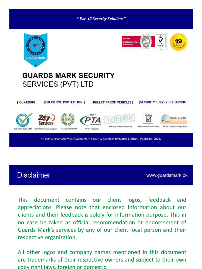 Company Profile Guards Mark Security 2023 PDF Pakistan Karachi