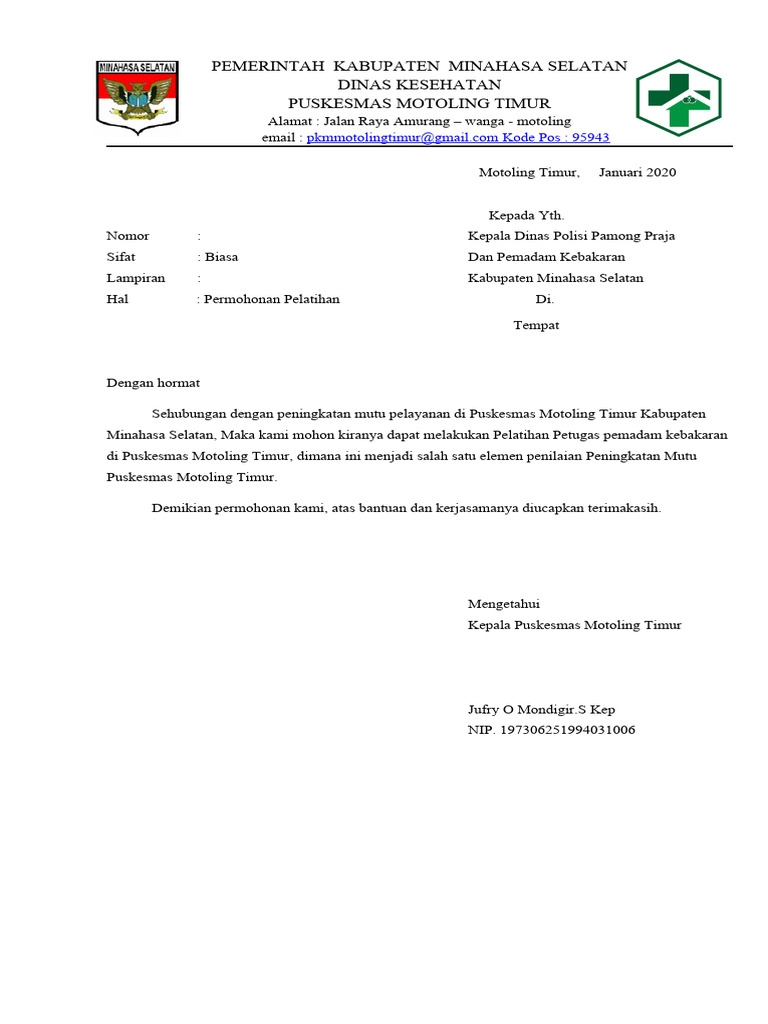 Surat Permohonan Pelatihan DAMKAR PDF