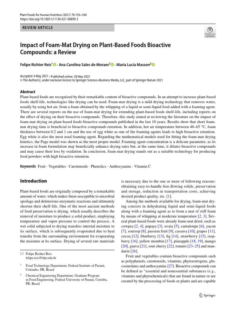 2021 Impact of Foam Mat Drying On Plant Based Food Bioactibbe Compound