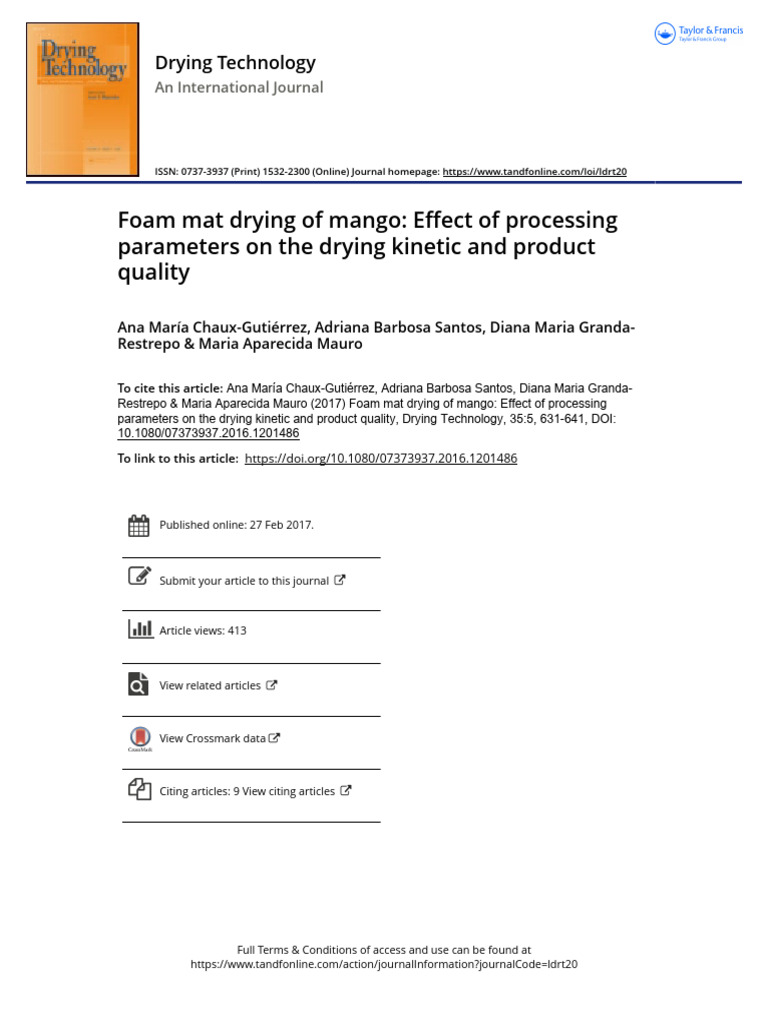2017 Foam Mat Drying of Mango Effect of Processing Parameters On The