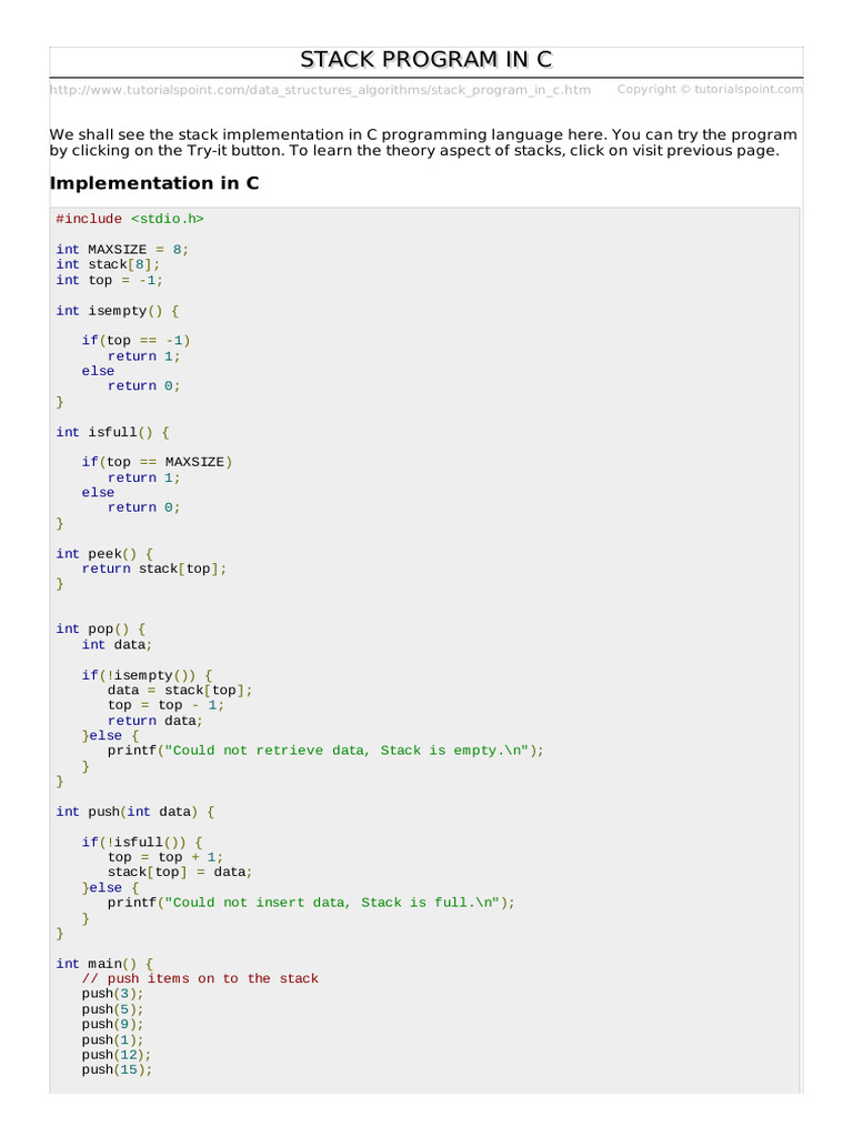 Stack Program in C | PDF