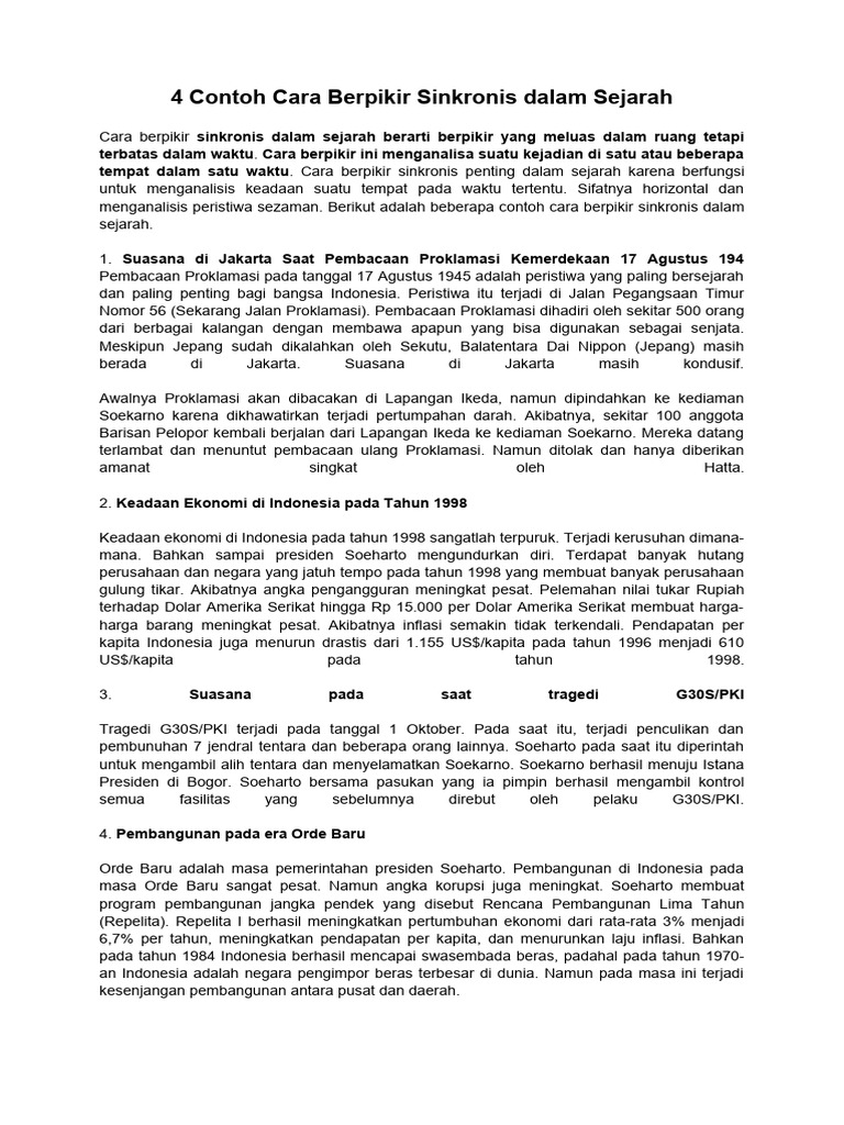 4 Contoh Cara Berpikir Sinkronis Dalam Sejarah PDF