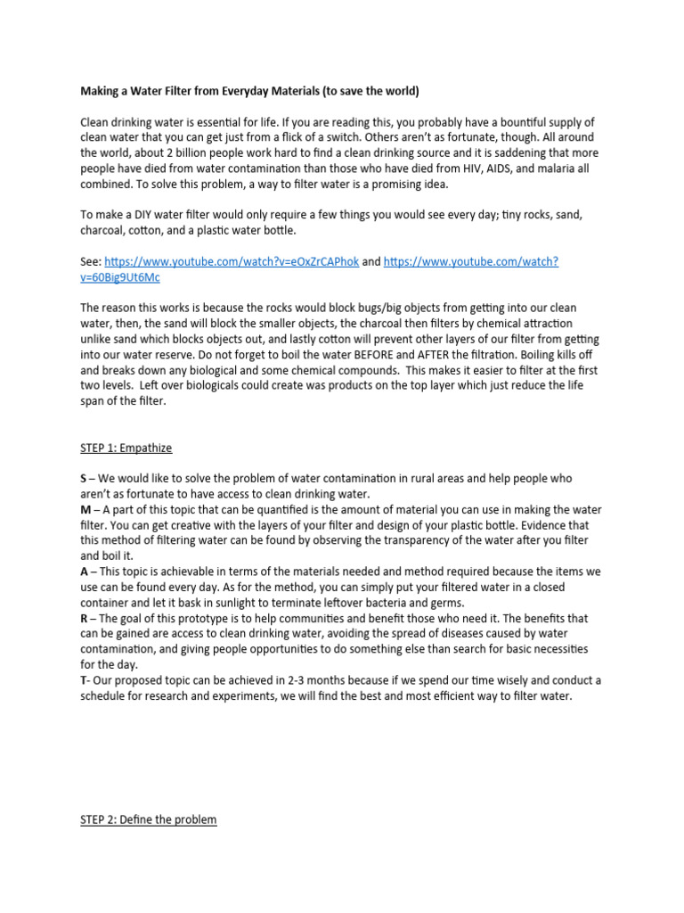 Making A Water Filter From Everyday Materials | PDF | Water | Filtration