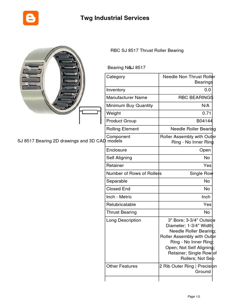 RBC SJ 8517 Bearing Details | PDF | Mechanical Engineering ...