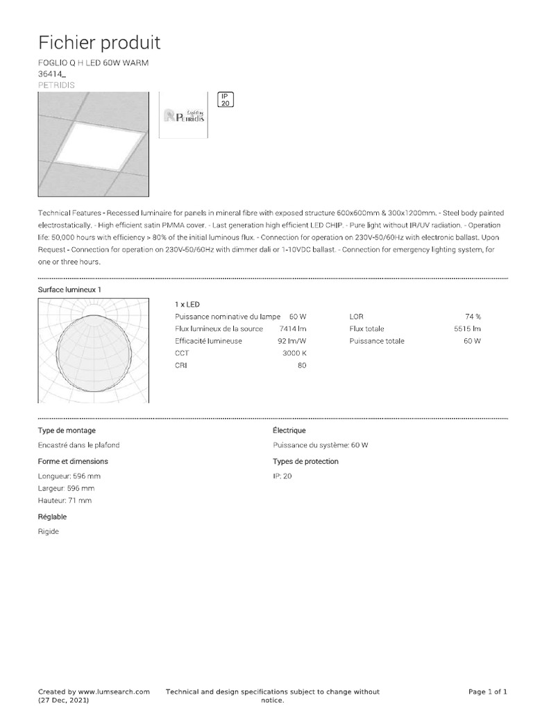 Panel 60x60 60w | PDF