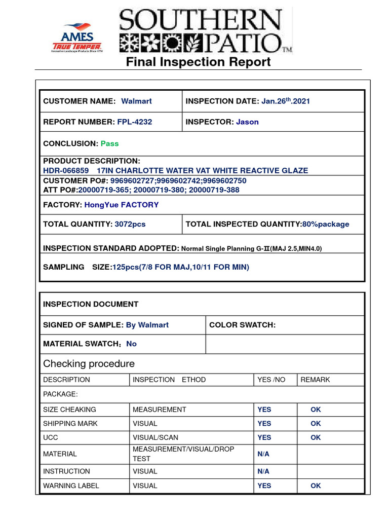 Walmart Final Inspection Report 2021 | PDF | Business Process